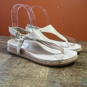 Vionic Kirra II Gold Metallic Leather Wedge Thong Sandals Comfort Womens 8 Nude